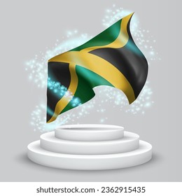 Jamaica, vector 3d flag on the podium surrounded by a whirlwind of magical radiance