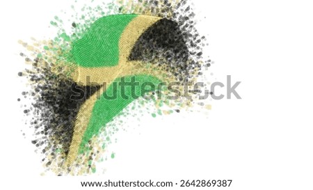 Jamaica, vector 3d flag with a splash of paint dots, explosion of colored dots