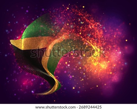Jamaica, vector 3d flag with a splash of paint dots, explosion of colored dots