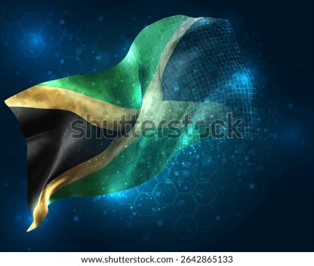 Jamaica, vector 3d flag virtual triangular polygons on a blue background