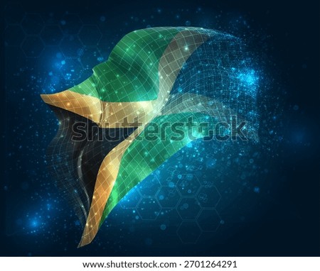 Jamaica, vector 3d flag virtual triangular polygons on a color background