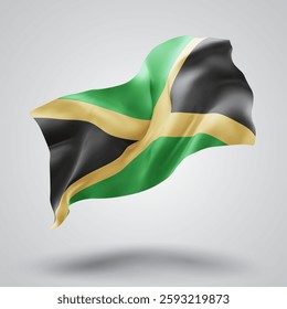 Jamaica, vector 3d flag with waves on a white background