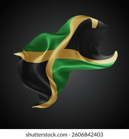 Jamaica, vector 3d flag with waves on a black background