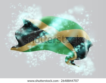 Jamaica, vector 3d flag in whirlwind of magical radiance
