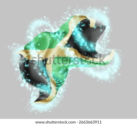 Jamaica, vector 3d flag in whirlwind of magical radiance