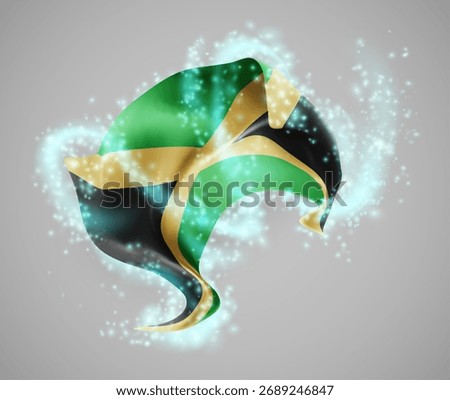 Jamaica, vector 3d flag in whirlwind of magical radiance