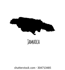 Jamaica vector black outline map with caption on white background. 