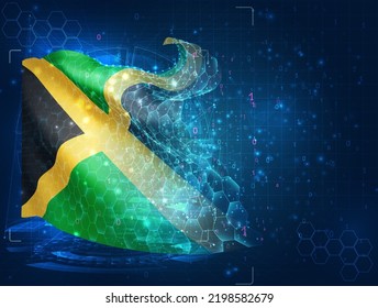 Jamaica,  vector flag, virtual abstract 3D object from triangular polygons on a blue background