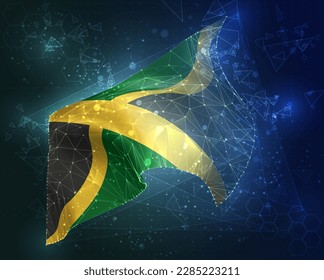 Jamaica,  vector flag, virtual abstract 3D object from triangular polygons on a blue background