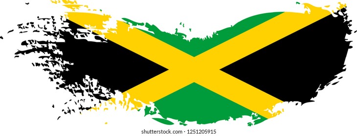 Jamaica vector grunge brush stroke with  national flag and contour map. 