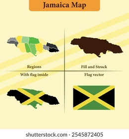 Jamaica vector map with regions black silhouette flag overlay and standalone flag ideal for educational materials infographics and design projects showcasing Azerbaijan geography and identity