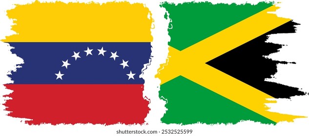 Jamaica and Venezuela grunge flags connection, vector