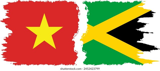 Jamaica and Vietnam grunge flags connection, vector