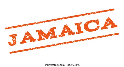 Jamaica watermark stamp. Text caption between parallel lines with grunge design style. Rubber seal stamp with dirty texture. Vector orange color ink imprint on a white background.