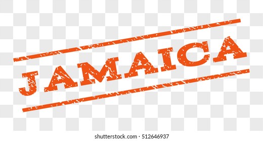 Jamaica watermark stamp. Text caption between parallel lines with grunge design style. Rubber seal stamp with dirty texture. Vector orange color ink imprint on a chess transparent background.