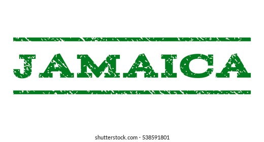Jamaica watermark stamp. Text caption between horizontal parallel lines with grunge design style. Rubber seal stamp with dirty texture. Vector green color ink imprint on a white background. svg