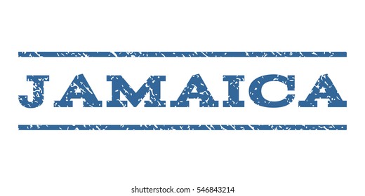 Jamaica watermark stamp. Text caption between horizontal parallel lines with grunge design style. Rubber seal stamp with unclean texture. Vector cobalt color ink imprint on a white background.