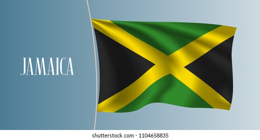 Jamaica waving flag vector illustration. Iconic design element  as a national Jamaican symbol 