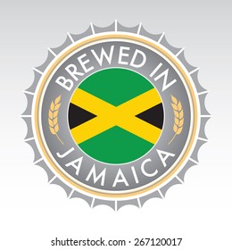 A Jamaican beer cap crest in vector format. The bottle cap features the Jamaican flag flanked by two golden wheat icons.