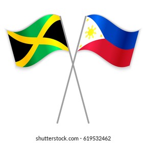 Jamaican and Filipino crossed flags. Jamaica combined with Philippines isolated on white. Language learning, international business or travel concept.