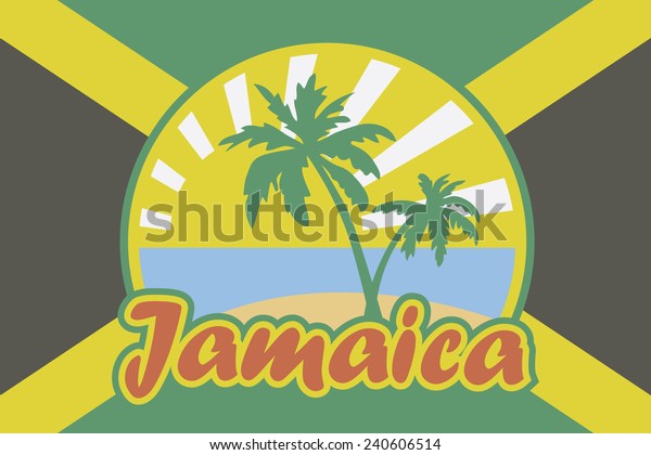 Jamaican Flag Emblem Tropical Beach Jamaica Stock Vector (Royalty Free ...