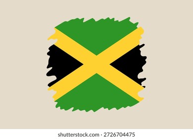 Ilustración vectorial de bandera jamaicana con pincelada afligida, símbolo artístico del orgullo nacional y la cultura caribeña..
