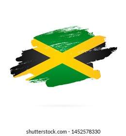 Jamaican flag. Vector illustration on white background. Brush strokes drawn by hand. Jamaica Independence Day.
