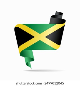 Fondo ondulado de la cinta de la bandera jamaicana. Ilustración vectorial.