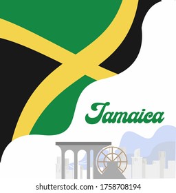 Jamaican landmark vector concept: water wheel at the corner