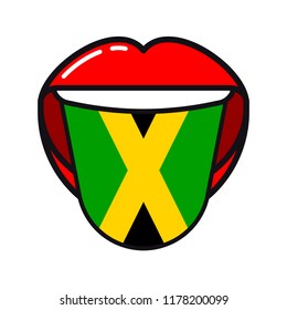 Jamaican language tongue with flag Jamaica open woman smile mouth flat icon
