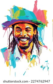 Jamaican man with hat - colorful oil painting