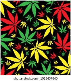  Jamaican Marijuana  Pattern On Black Background