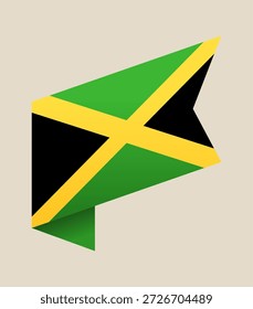 Bandera nacional jamaicana diseñada como un Anuncio de cinta dinámica sobre un fondo neutral que representa el orgullo nacional..