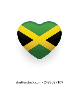 Bandera nacional jamaicana en forma de corazón. Bandera de Jamaica. Ilustración vectorial.