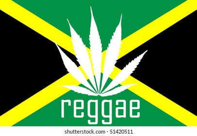 Jamaican reggae flag with marihuana leaf and tag