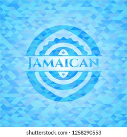 Jamaican sky blue emblem with mosaic ecological style background
