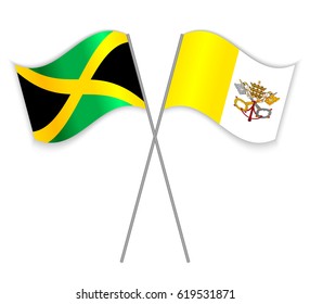 Jamaican and Vatican crossed flags. Jamaica combined with Vatican City State isolated on white. Language learning, international business or travel concept.