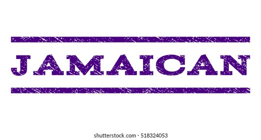 Jamaican watermark stamp. Text caption between horizontal parallel lines with grunge design style. Rubber seal stamp with dirty texture. Vector indigo blue color ink imprint on a white background.