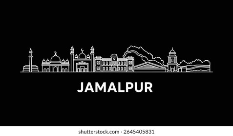 Jamalpur city outline White vector cityscape.