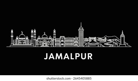 Jamalpur skyline City silhouette outline.