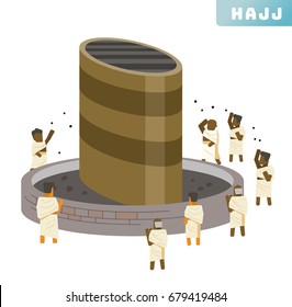 Jamarat ritual in Hajj icon collection set. Vector illustration