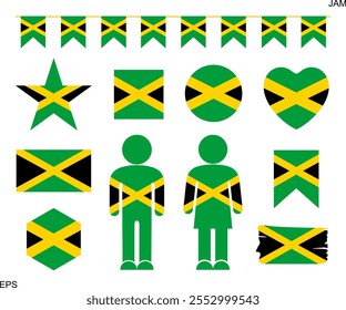 Bandera de Jamayka. Bandera jamaicana aislada sobre fondo blanco