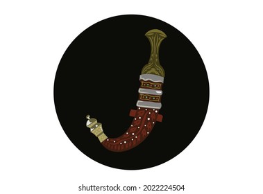 Jambiya knife on a circular with frame cover. Editable Clip At. 