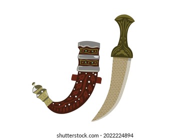 Jambiya knife taken out from its cxurve cover. Editable Clip At. 