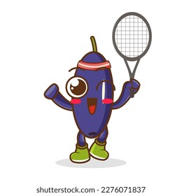 jambolan cartoon playing badminton illustration. character vector