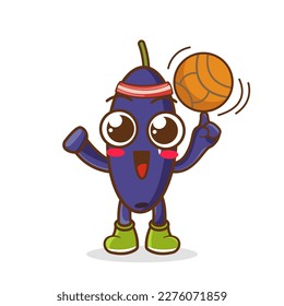 jambolan mascot playing basketball, cute jambolan mascot on white background