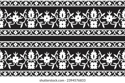 Jamdani saree border pattern design. Bangladesh and Indian original Traditional saree design patterns. Folk seamless fabric vector pattern design.