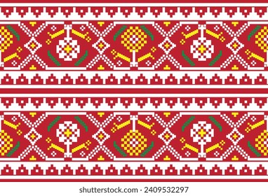 Jamdani saree border pattern design. Bangladesh and Indian original Traditional saree design patterns. Folk seamless fabric vector pattern design.