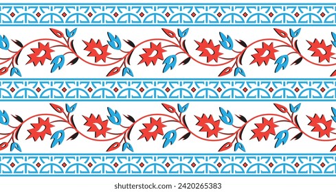 Jamdani saree border pattern design. Bangladesh and Indian original Traditional saree design patterns. Folk seamless fabric vector pattern design.