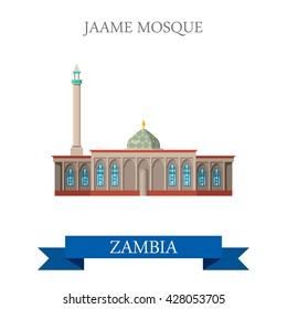 Jame Mosque in Zambia. Flat cartoon style historic sight showplace attraction web site vector illustration. World countries cities vacation travel sightseeing Africa collection.